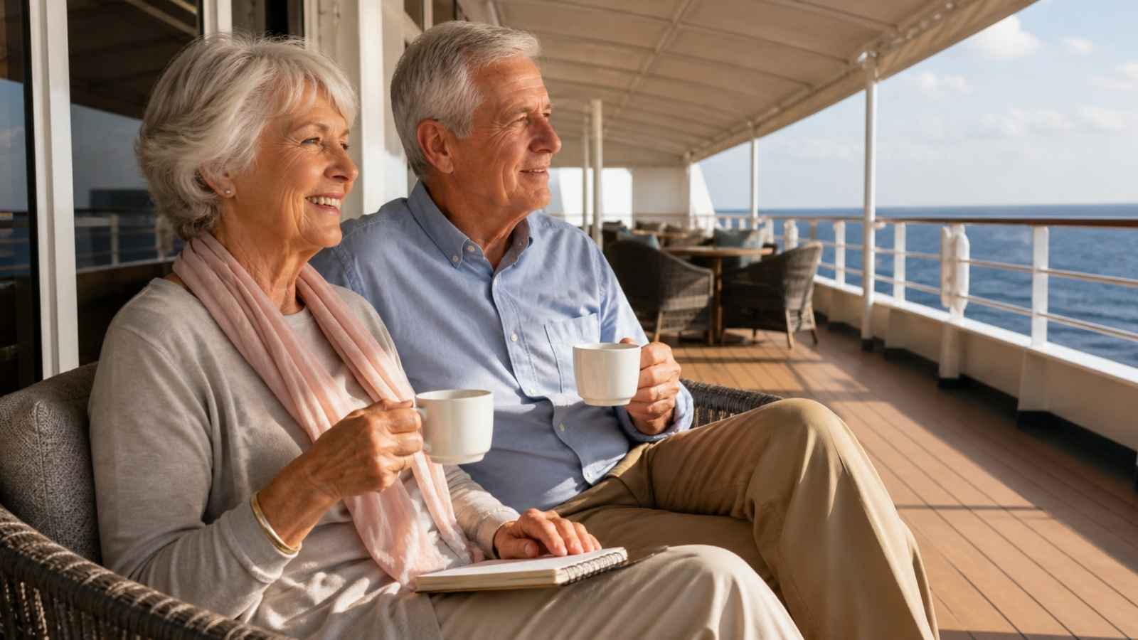 Best cruise ship amenities with seniors relaxing on deck