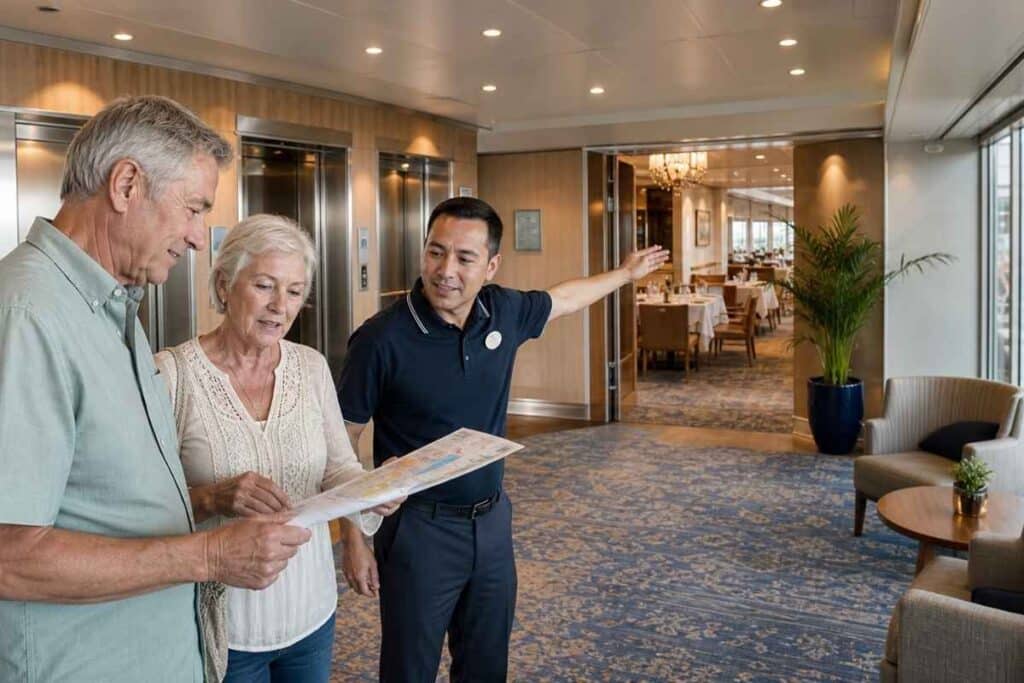 Best cruise ship amenities near elevators and quiet dining