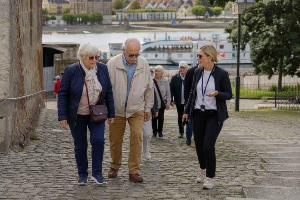 Best river cruise lines senior walking tour on cobblestone streets