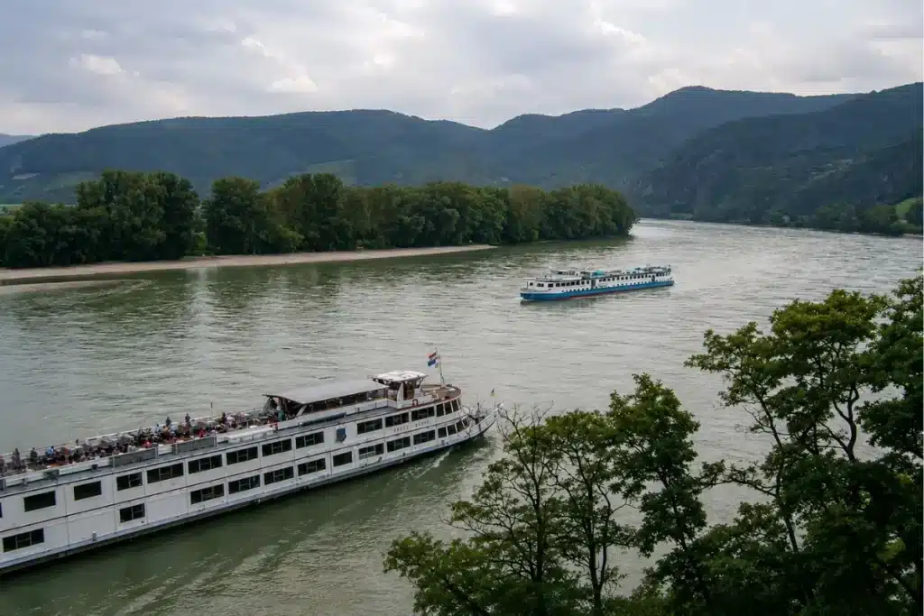 Danube ships in Wachau showing river cruises for seniors scenery