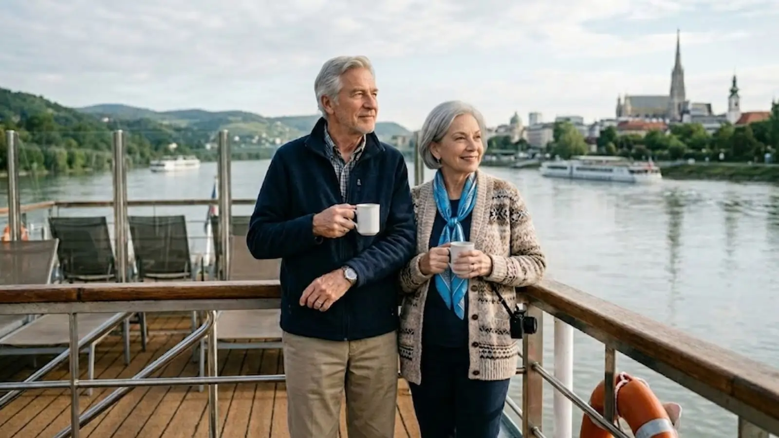 Senior couple on a sun deck enjoying river cruises for seniors