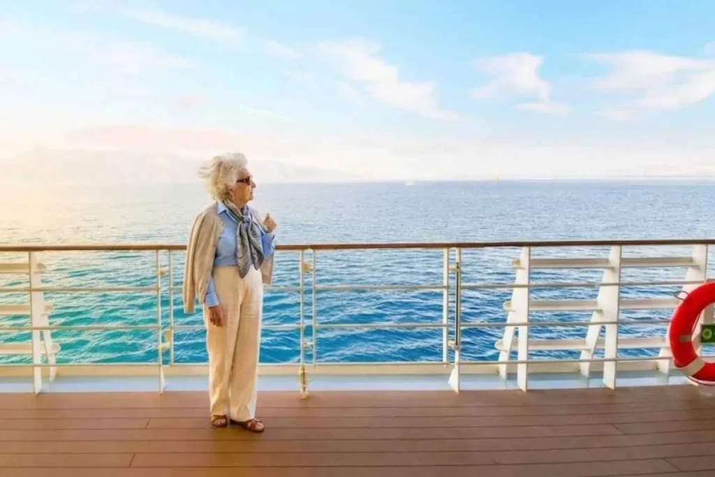 Senior woman relaxing on a cruise ship deck chair — illustrating the freedom senior solo travelers gain when they avoid the single supplement cruise charge