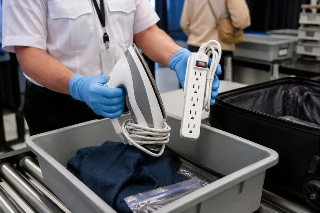 Confiscated iron and power strip showing what not to pack on a cruise