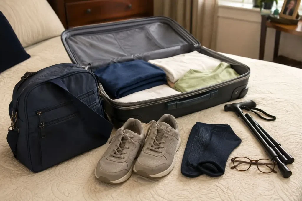 Walking shoes and mobility items for what to pack on a cruise
