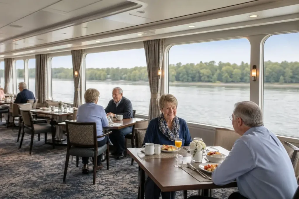 american cruise lines reviews quiet breakfast lounge with senior travelers