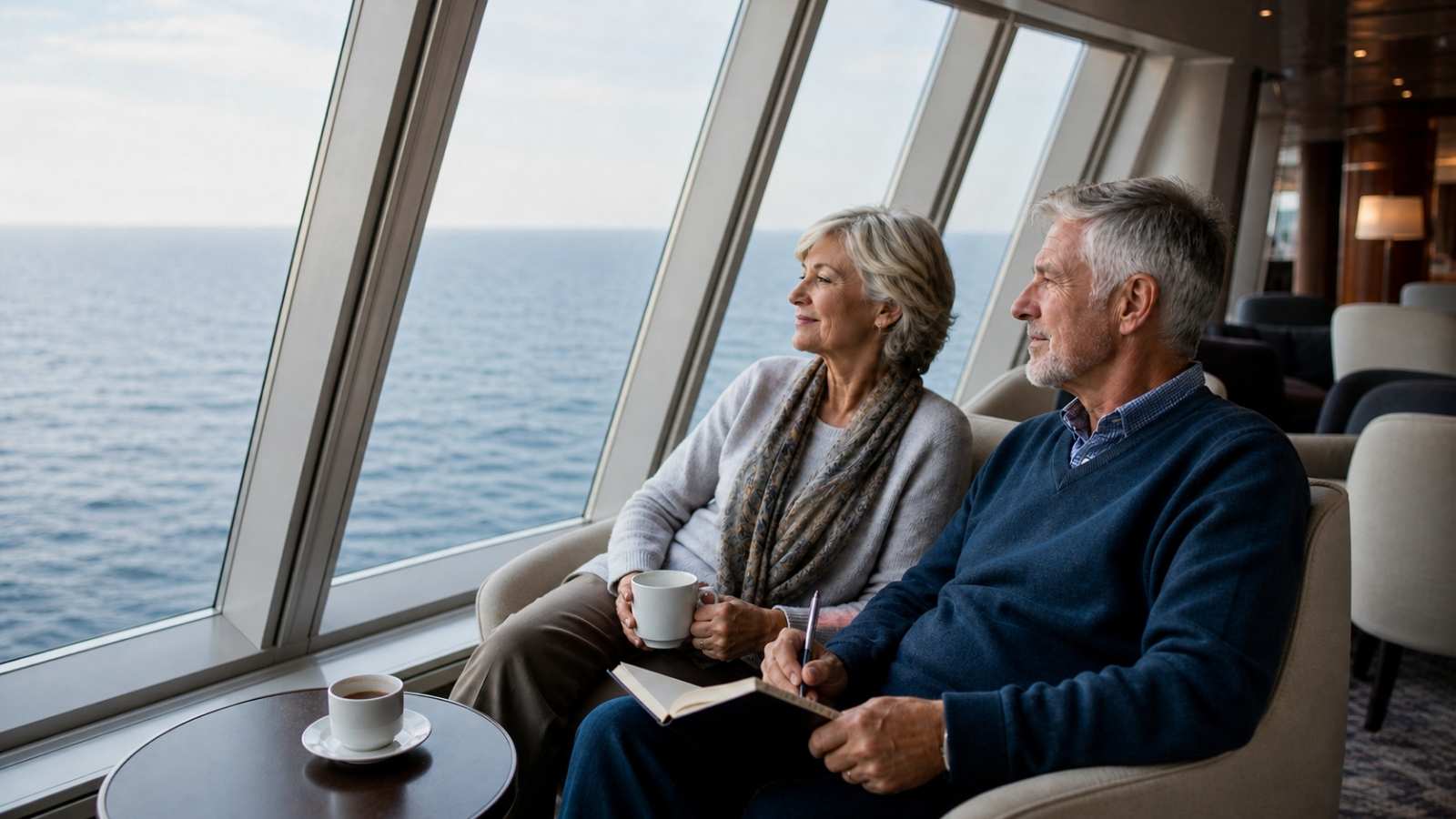 celebrity cruises reviews for seniors in a quiet ocean-view lounge
