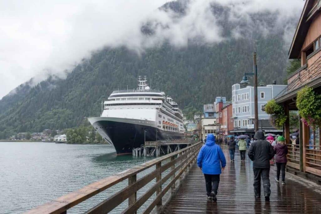 Rainy port day showing Alaska cruise weather by month conditions