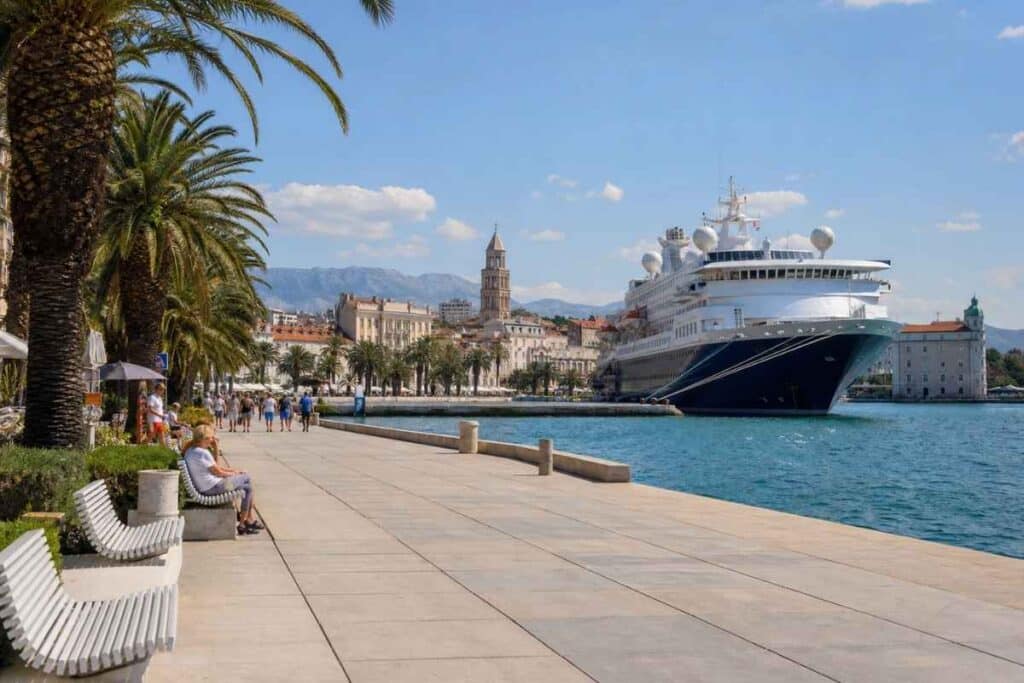 Mediterranean cruise ports waterfront in Split Croatia with cruise ship